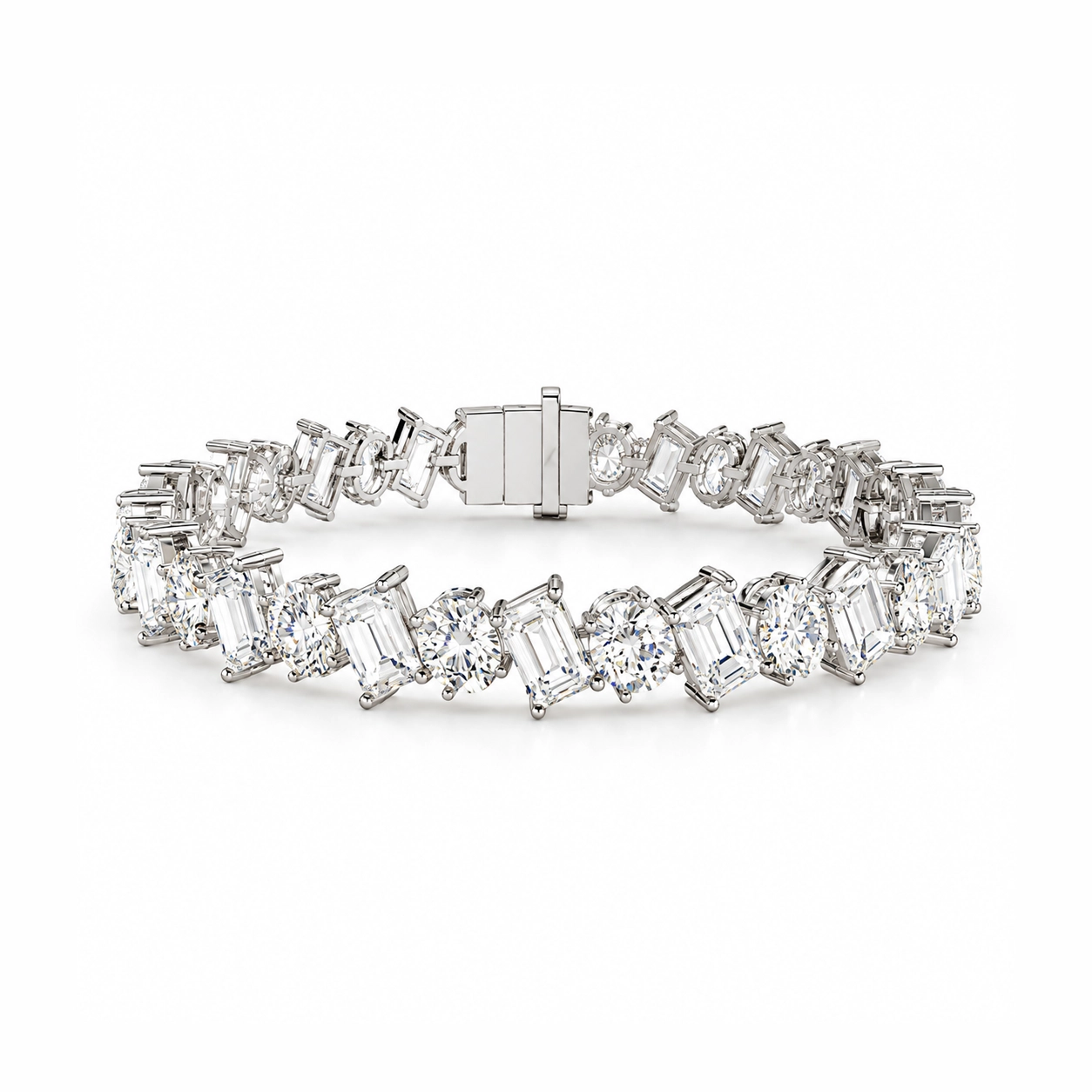 Duet Emerald and Oval Diamond Tennis Bracelet