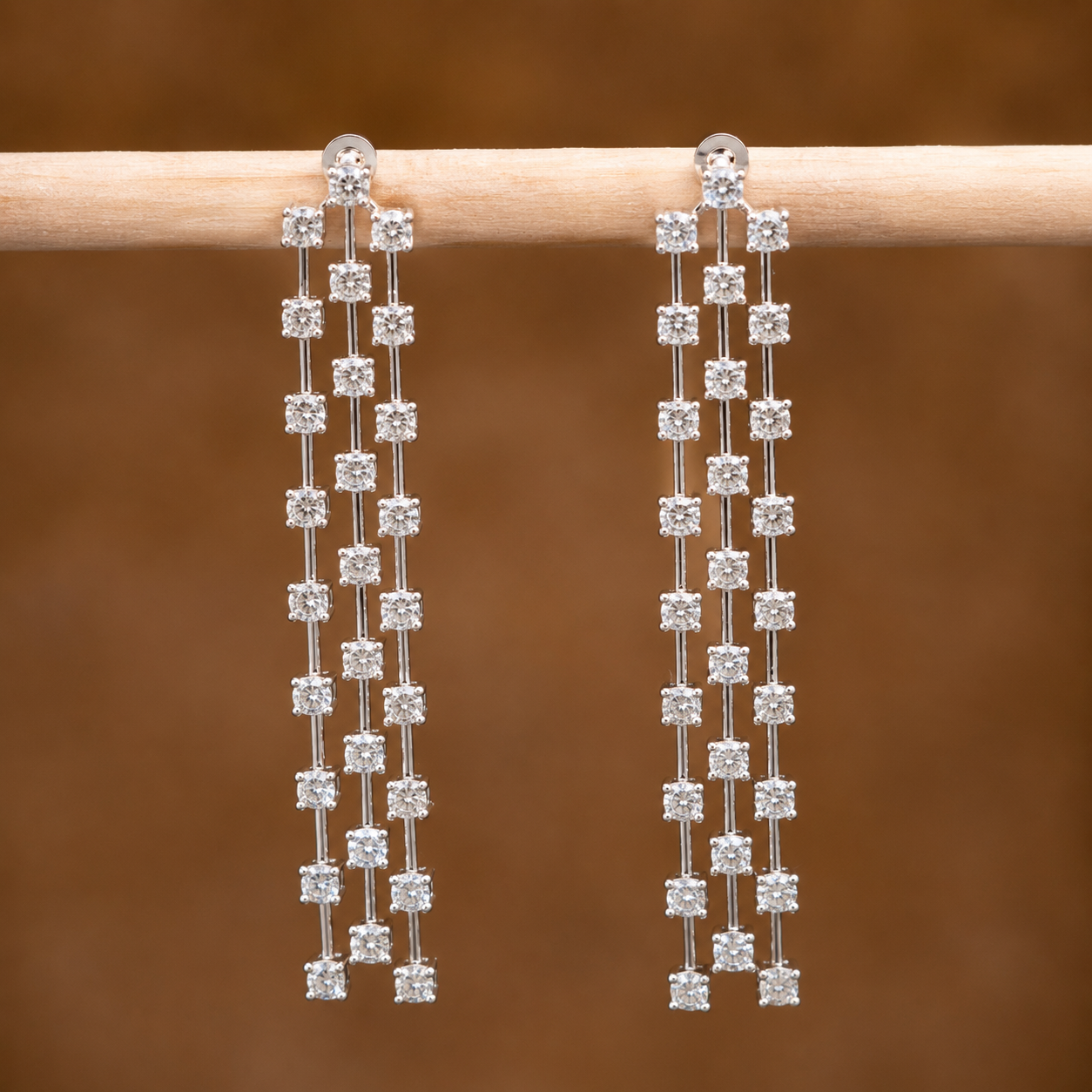 Triple Row Eco Diamonds Drop Earrings