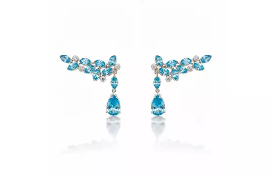 Blue and White Eco Diamonds Wing Drop Earrings
