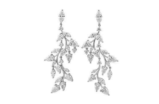Opulence Leaf Design Eco Diamonds Drop Earrings