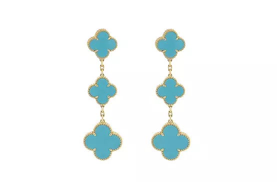 Blue Turquoise Van Cleef and Arpel Alhambra Drop Earrings