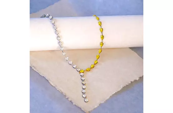 Y Shaped White and Fancy Yellow Eco Diamonds Lariat Necklace