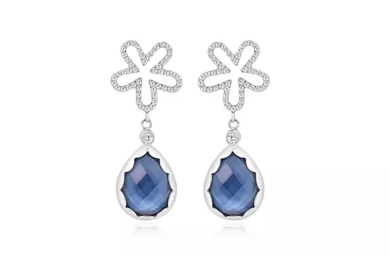 Diamond Flower Ivory Sky Pear Shaped Earrings