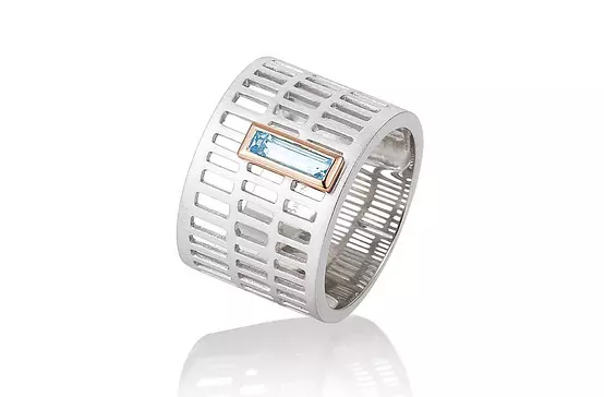 Breuning Contemporary Lattice Design Blue Topaz Ring