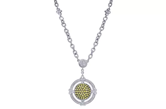 Yellow Sapphires Pave Circle Necklace with Pave Diamonds