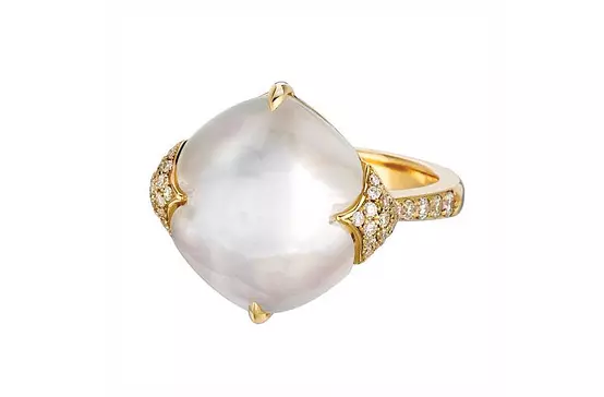 Mother of Pearl, Crystal Quartz and Diamonds Ring
