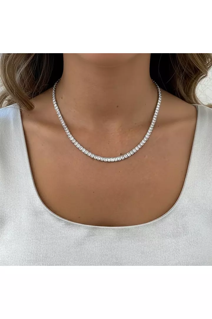 16 carats Kensington Emerald Shaped Bezel Eco Diamonds Tennis Necklace