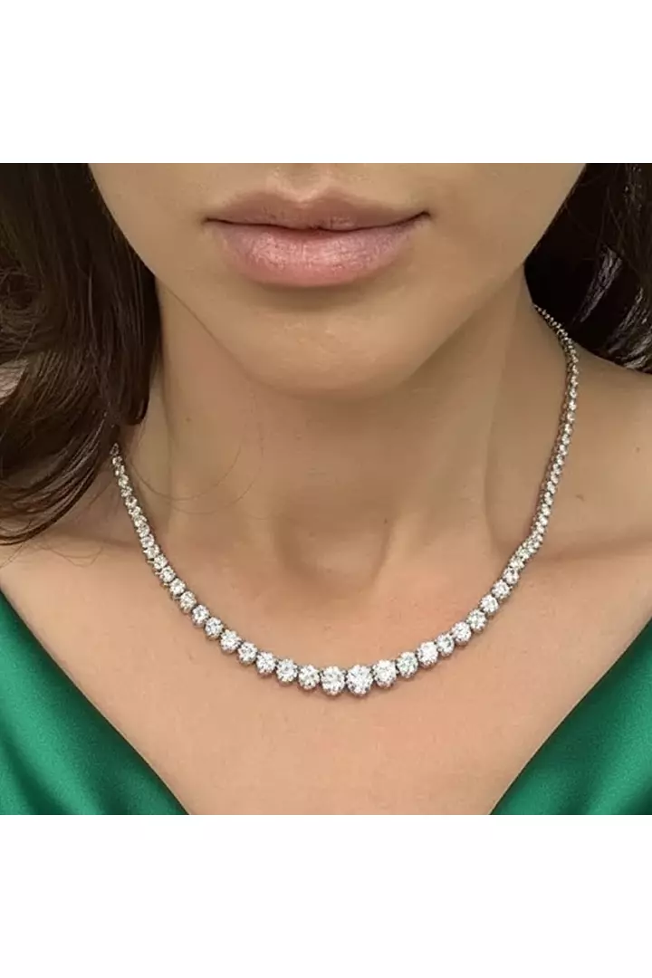 Riviera Style Graduated Eco Diamonds Tennis Necklace