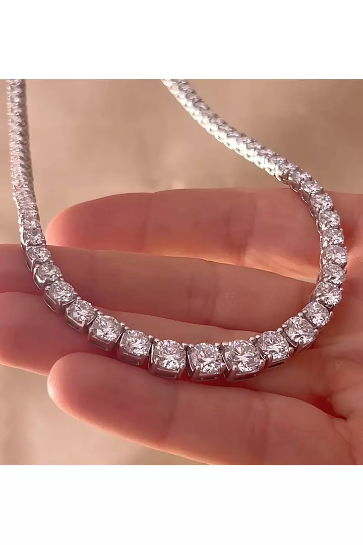 28 carats Majestic Riviera Round Eco Diamond Necklace 4 Prong