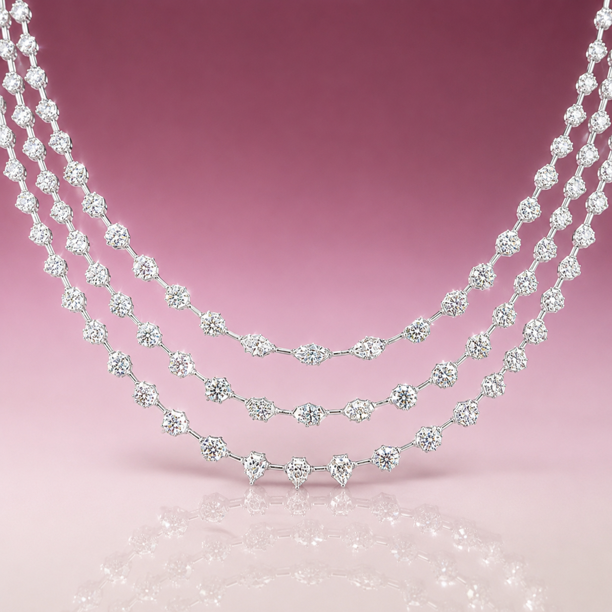 Multi Shape Bezel Three Row Eco Diamond Necklace