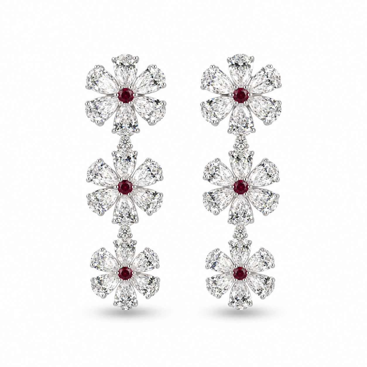 Kalea Diamond and Ruby Floral Drop Earrings