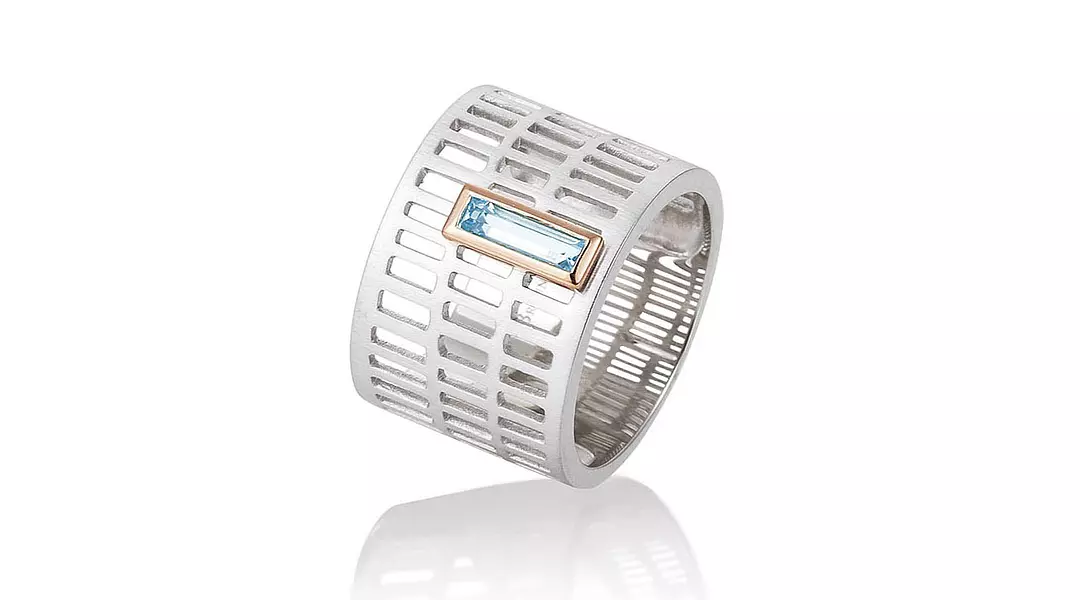 Breuning Contemporary Lattice Design Blue Topaz Ring
