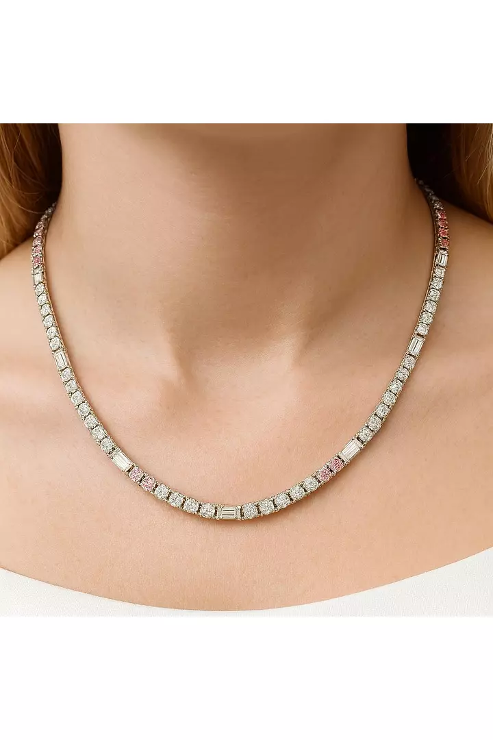 Round and Baguette Eco Diamonds Tennis Necklace
