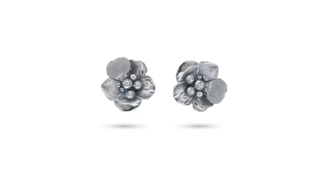 Pansy Flower Diamond Earrings
