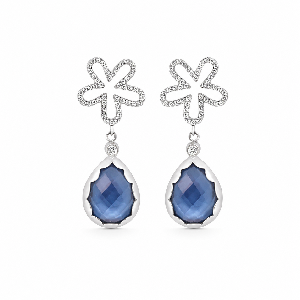 Diamond Flower Ivory Sky Pear Shaped Earrings