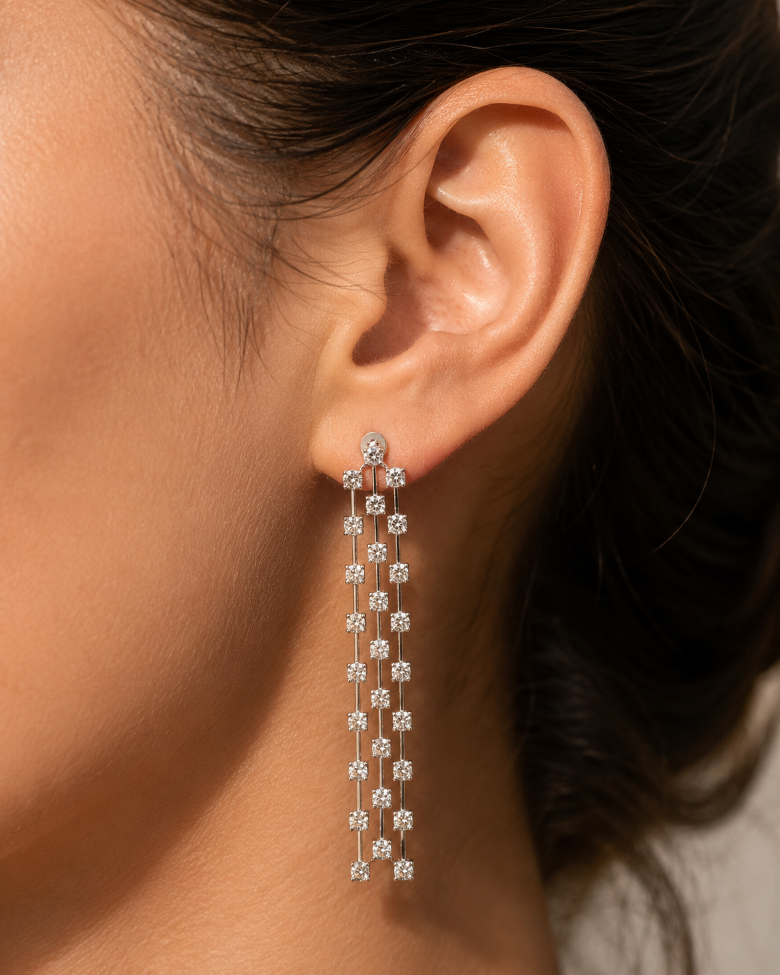 Triple Row Eco Diamonds Drop Earrings