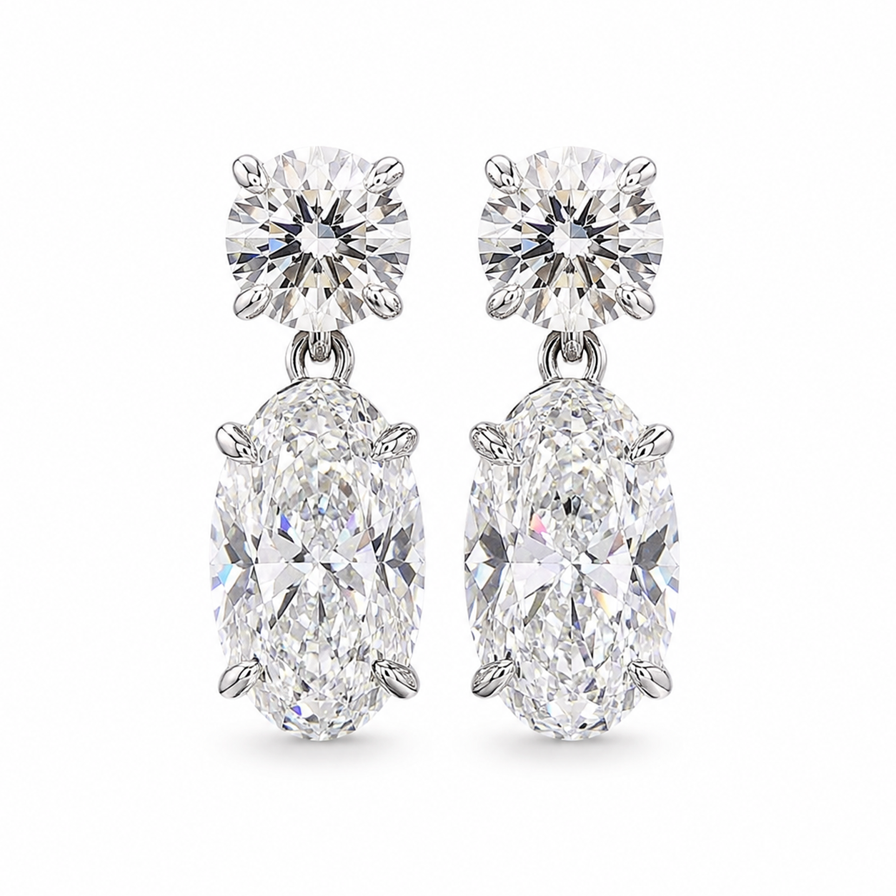 La Jolie Round and Oval Diamond Drop Earrings