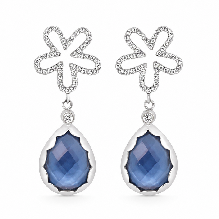 Diamond Flower Ivory Sky Pear Shaped Earrings