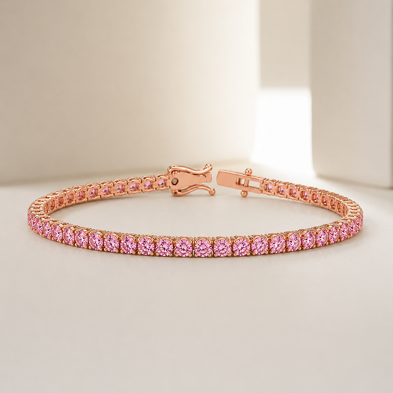 Intense Pink Round Eco Diamonds Tennis Bracelet