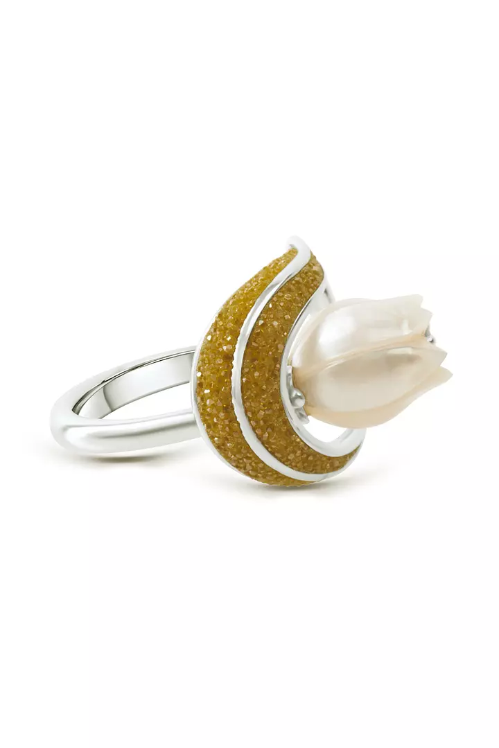 Galaxea Pearl and Ruby Tulip Cocktail Ring