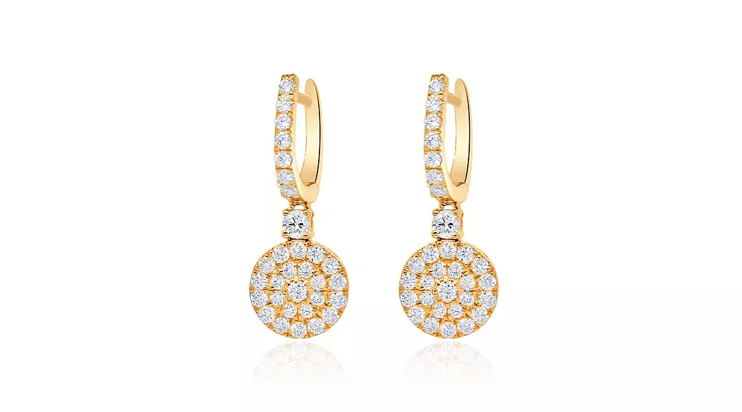 Eco Diamonds Circle Drop Earrings with Pave Disc