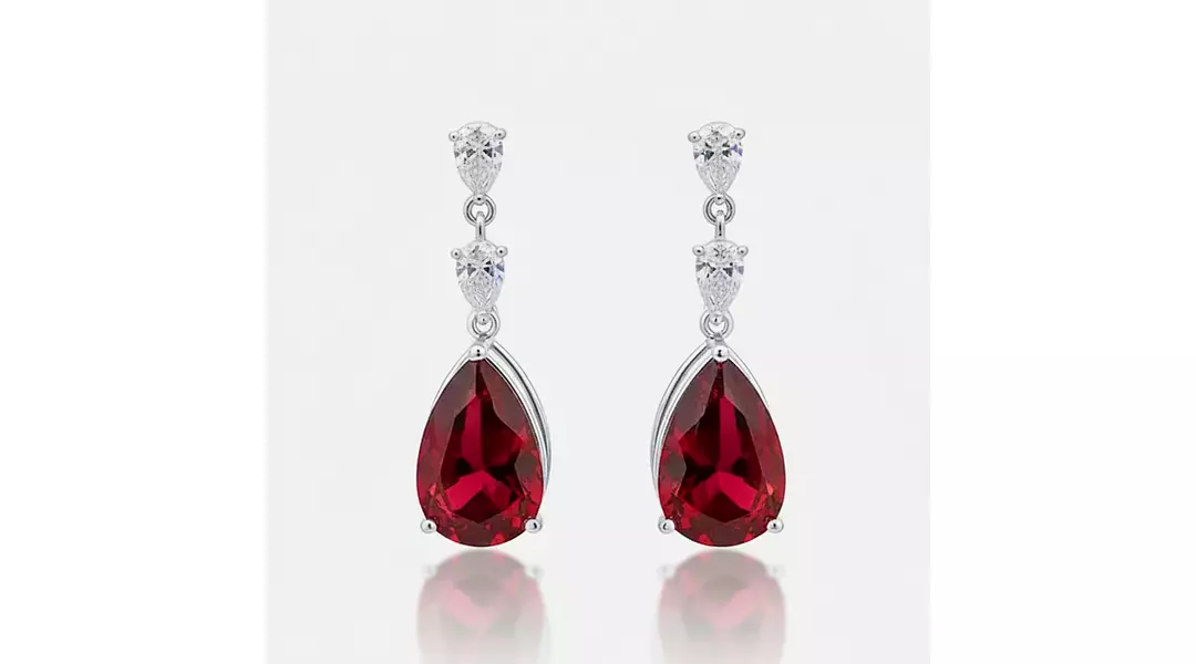 Casino Royal Rubies and Diamonds Pear Shaped Drop Earrings