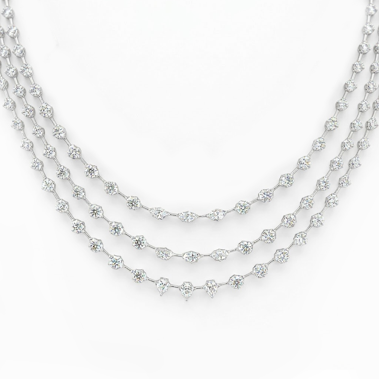 Multi Shape Bezel Three Row Eco Diamond Necklace