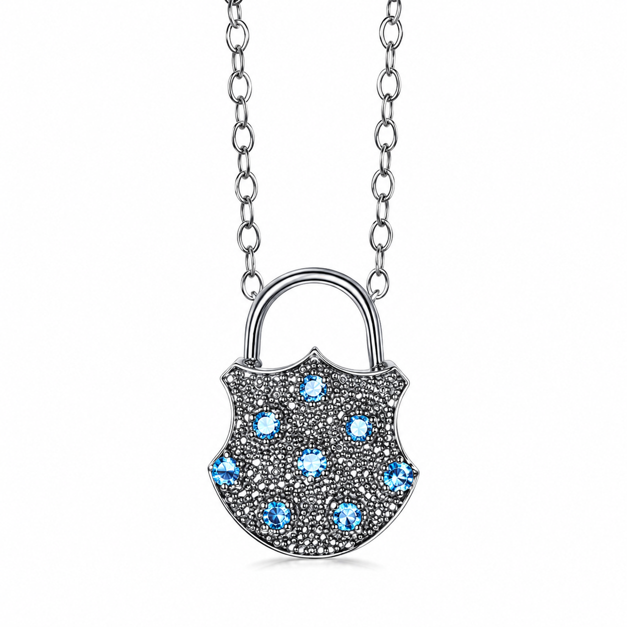 Padlock Blue Topaz and Diamonds Necklace