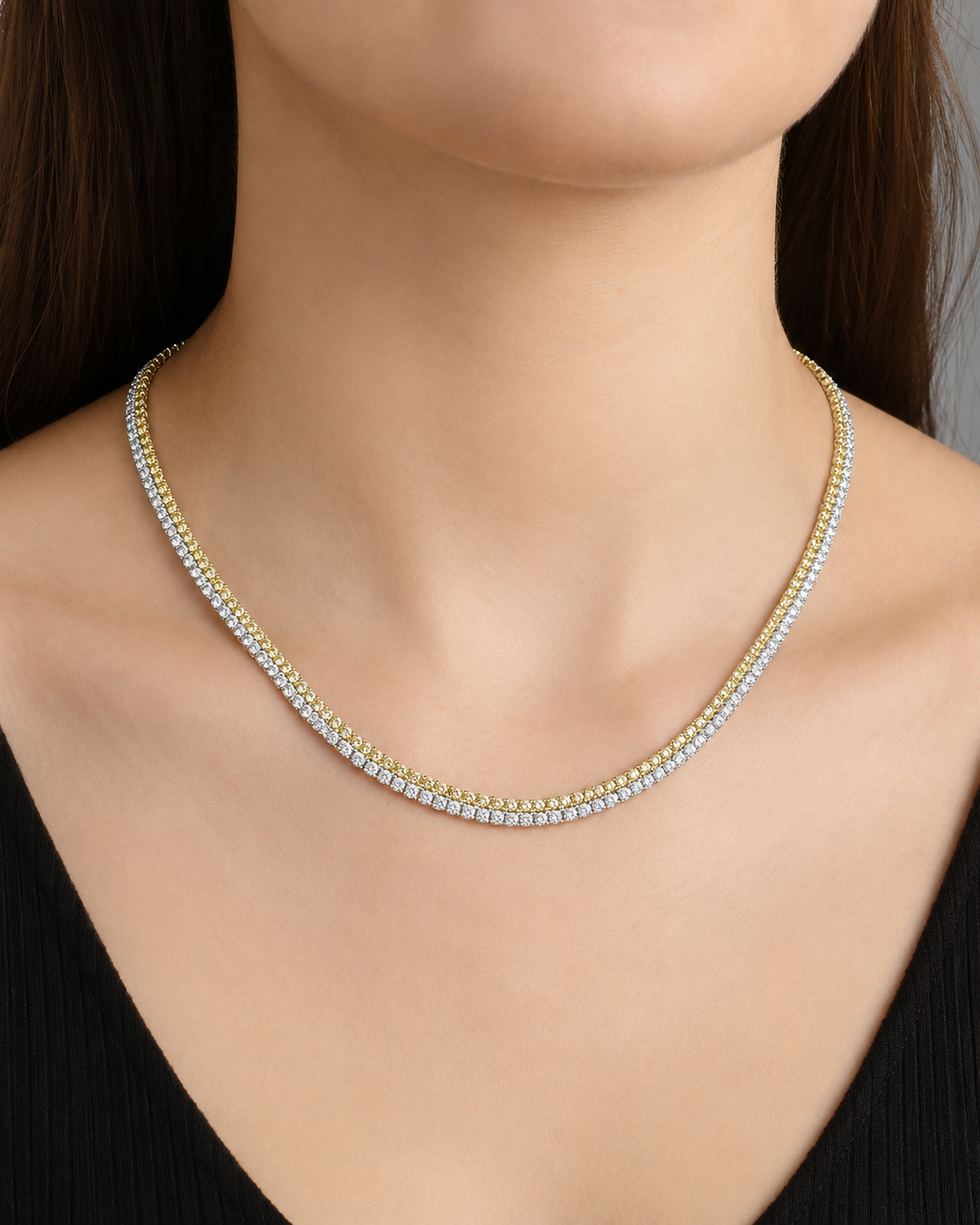 Vivid Fancy Yellow Eco Diamonds Double Layer Tennis Necklace