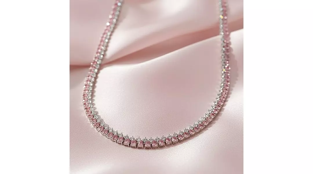 Pink and White Diamonds Double Row Tennis Necklace