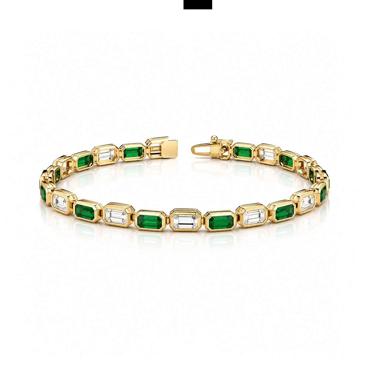 Bezel Set Eco Emeralds and Eco Diamonds Tennis Bracelet