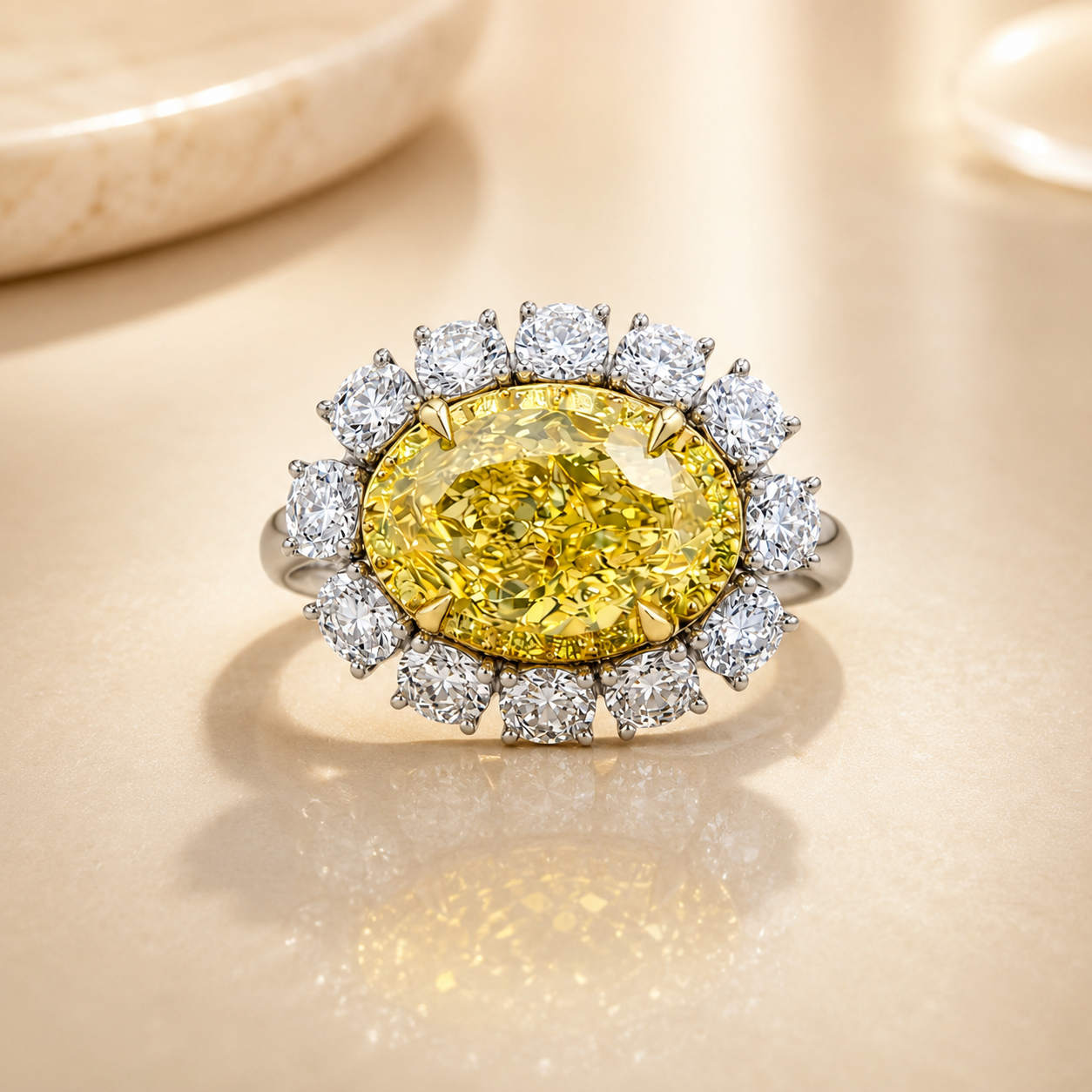 The Prima Donna Canary Yellow Eco Diamond Halo Ring