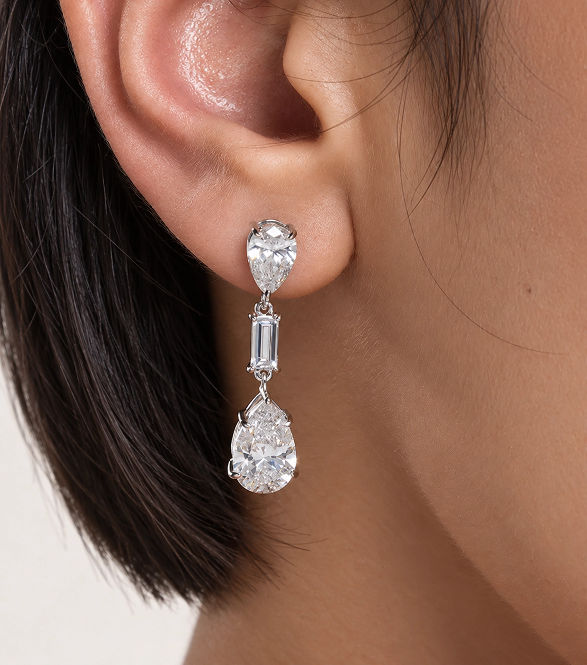 Sherry Pear and Baguette Diamond Drop Earrings