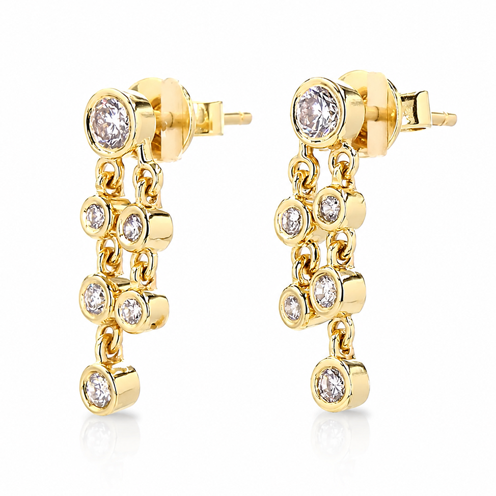 Round Double Row Yellow Gold Bezel Drop Earrings