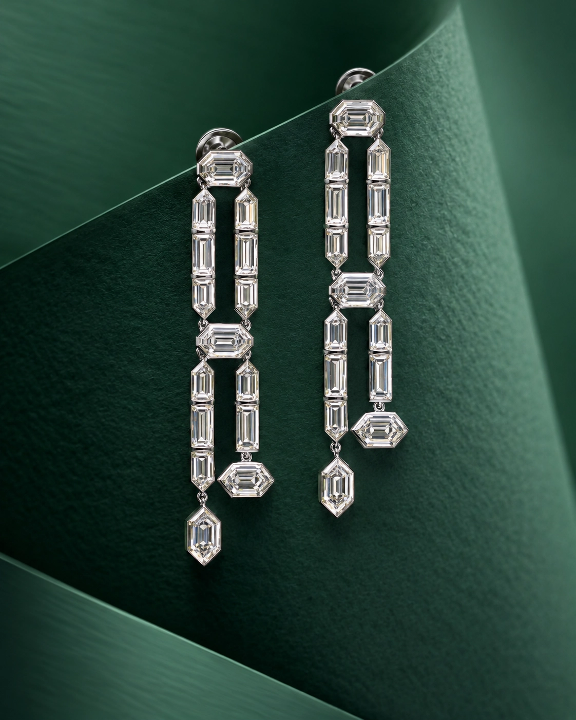 Gatsby Baguette Diamond Double Drop Earrings