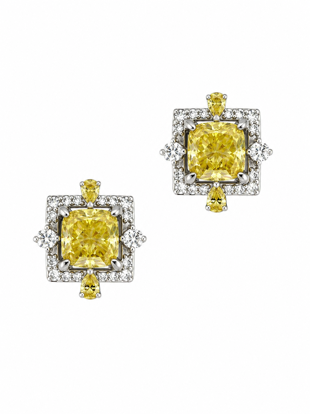 Radiant Yellow and White Eco Diamonds Stud Earrings