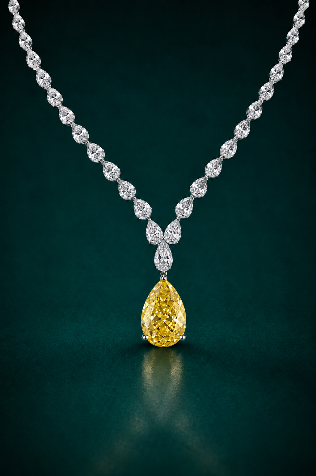 Omni Pear Shaped Yellow Eco Diamonds V Shaped Necklace
