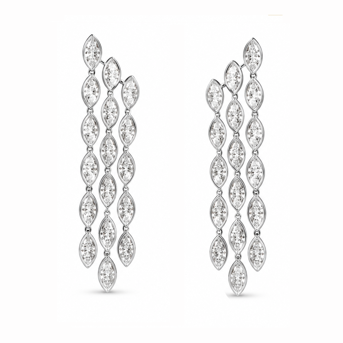 Triple Row Cascading Marquise Diamond Drop Earrings