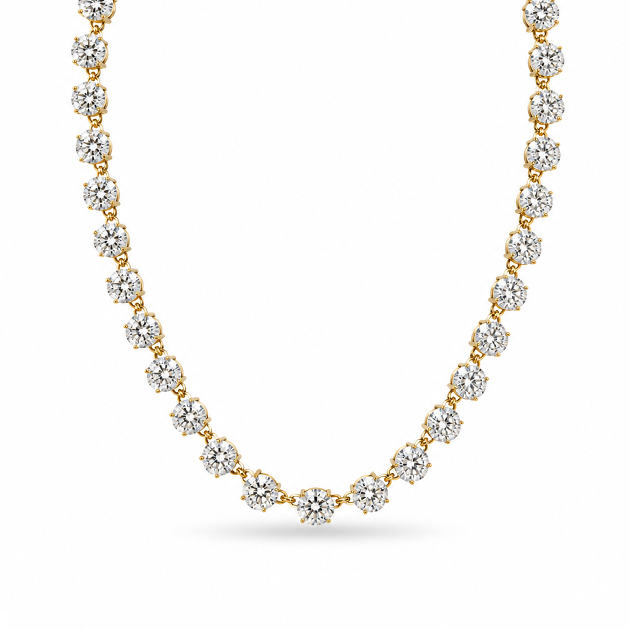 Classic Round Diamond Tennis Necklace in Yellow Gold