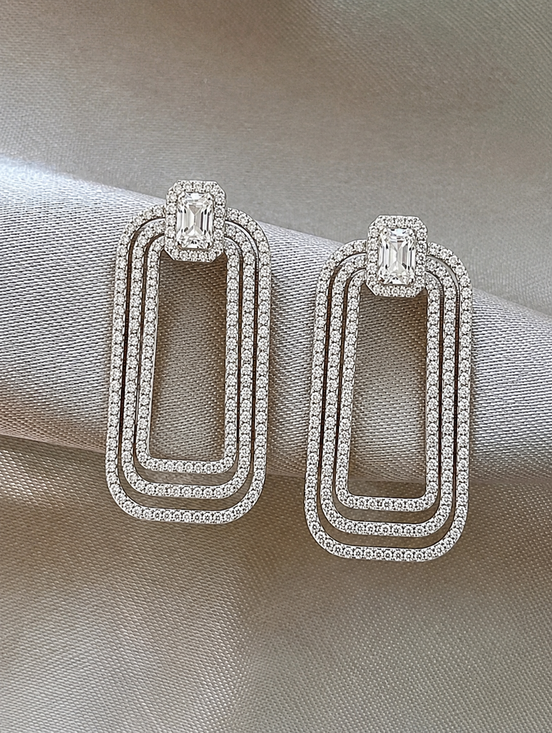 Triple Pave Frame Eco Diamonds Drop Earrings