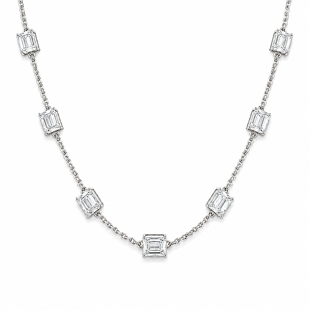 Capri Emerald Cut Diamonds Station Necklace