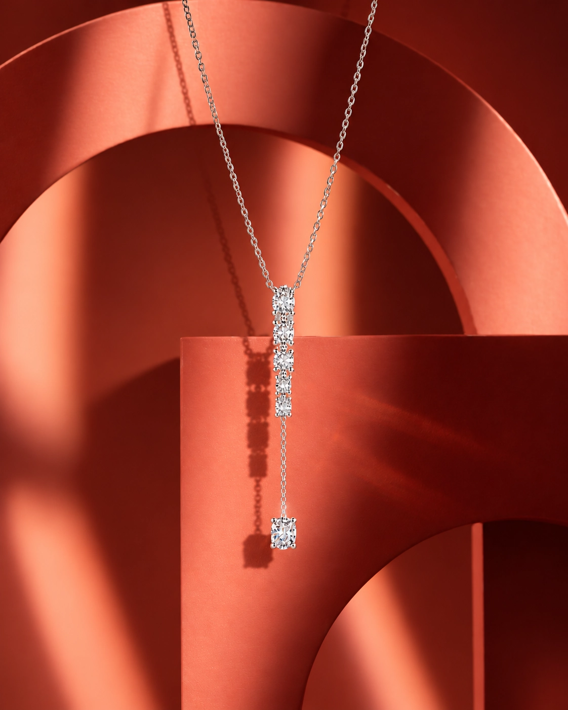 Luxor Diamond Drop Lariat Necklace with Floating Diamond Pendant