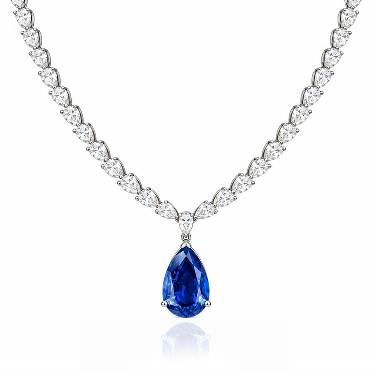 Fiona Eco Diamonds Tennis Necklace with an Eco Sapphire Drop Pendant