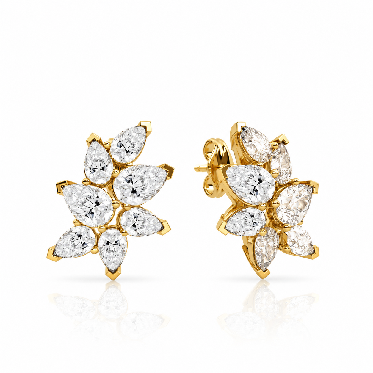 Evelisse Gold Pear Shape Eco Diamonds Cluster Earrings