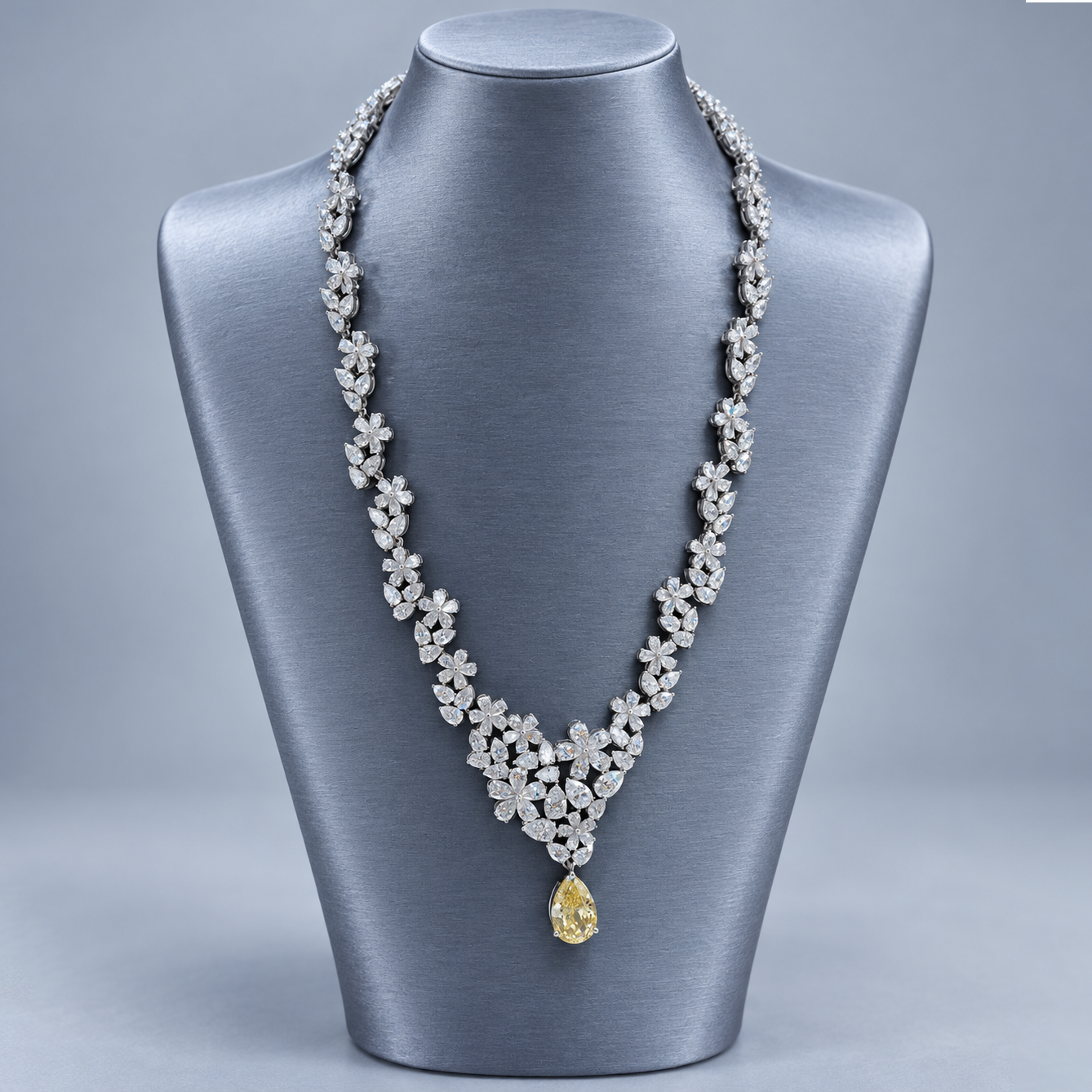 The Muse Fancy Yellow Pear Diamond Floral Drop Necklace