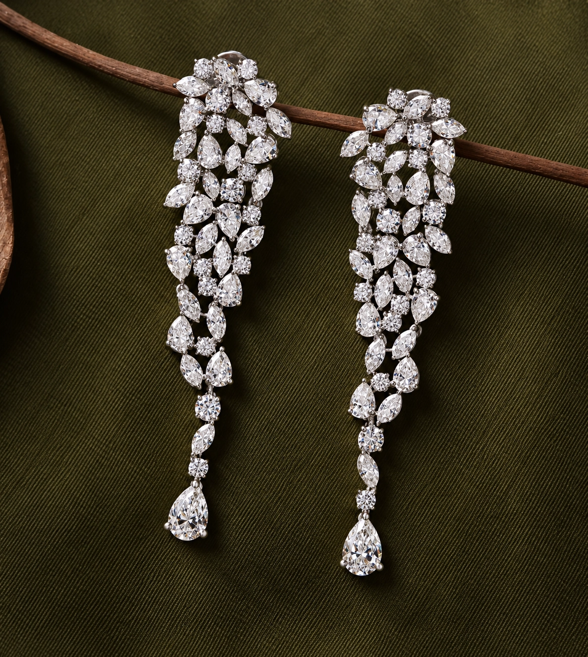 Red Carpet Cascading Pear and Marquise Diamond Drop Earrings