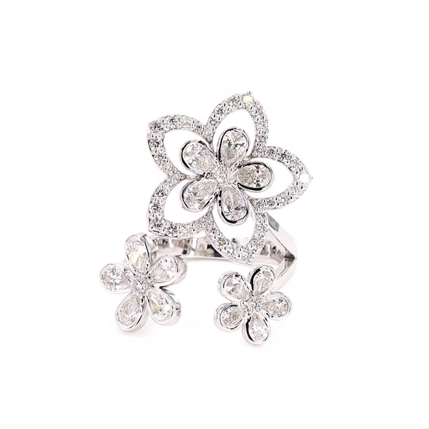 3 Petal Flower Eco Diamonds Cocktail Ring