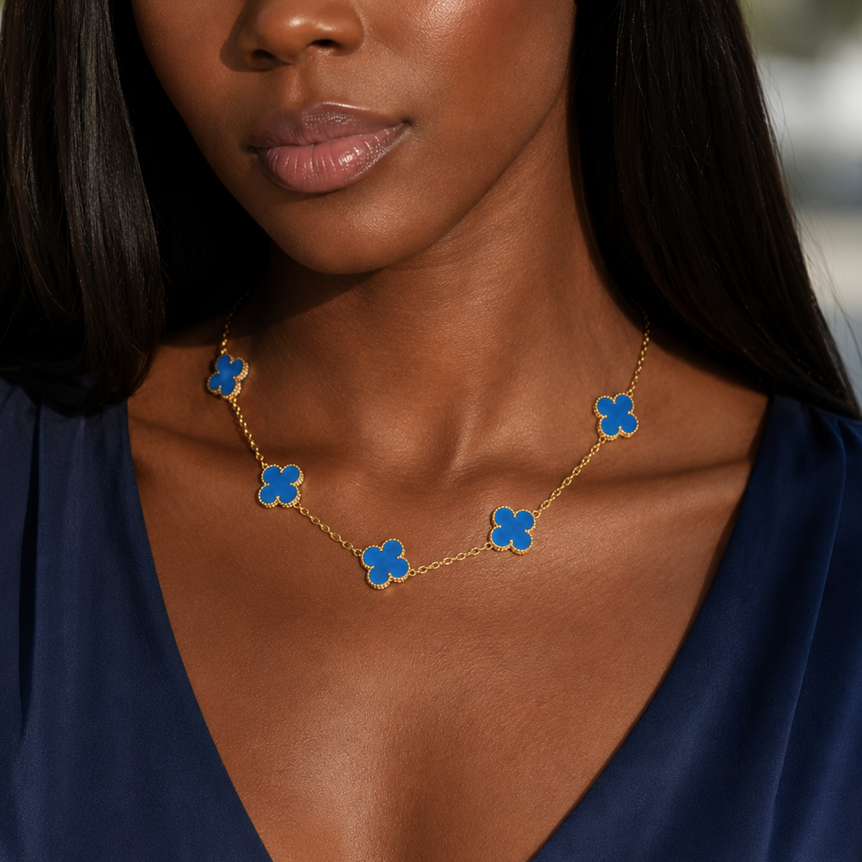 Van Cleef & Arpels Blue Agate Alhambra Necklace