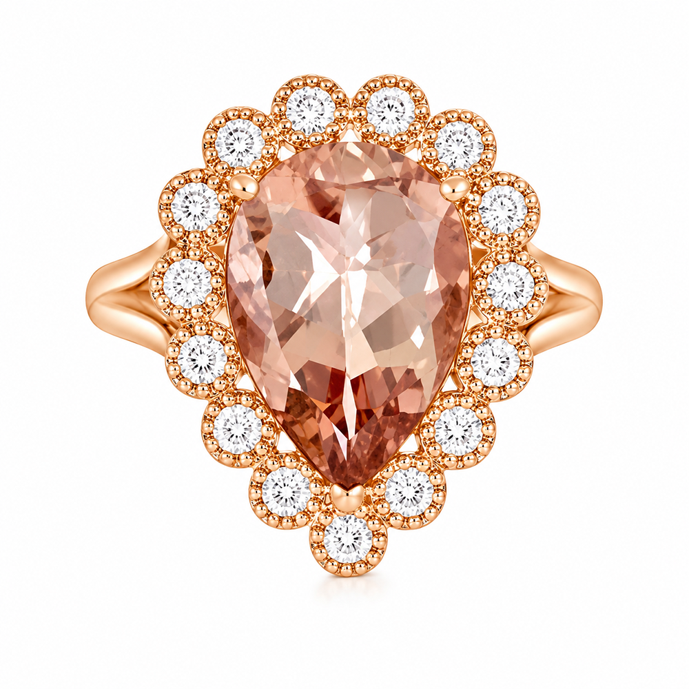 Pear Shaped Morganite and Bezel Diamonds Cocktail Ring