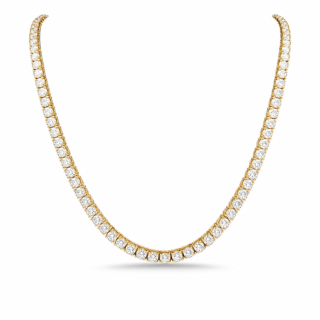 Straight Line YELLOW GOLD Eco Diamonds Tennis Necklace 15 carats